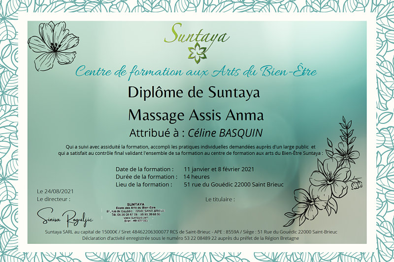 Diplôme Massage Assis Anma Céline Basquin